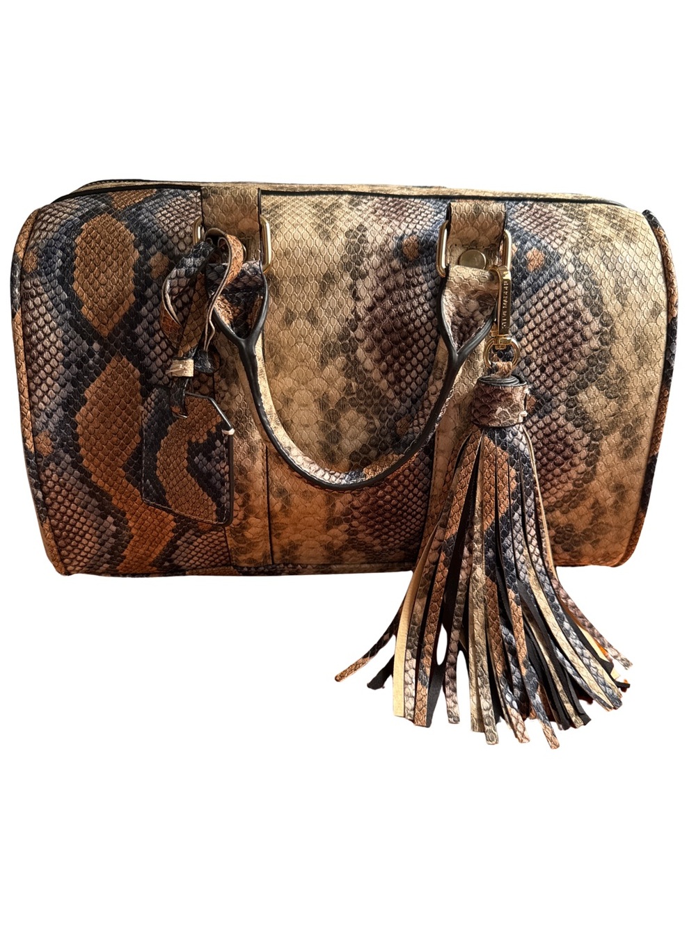 Steve Madden Snake-Print Dome Satchel in Cream, Brown & Blue